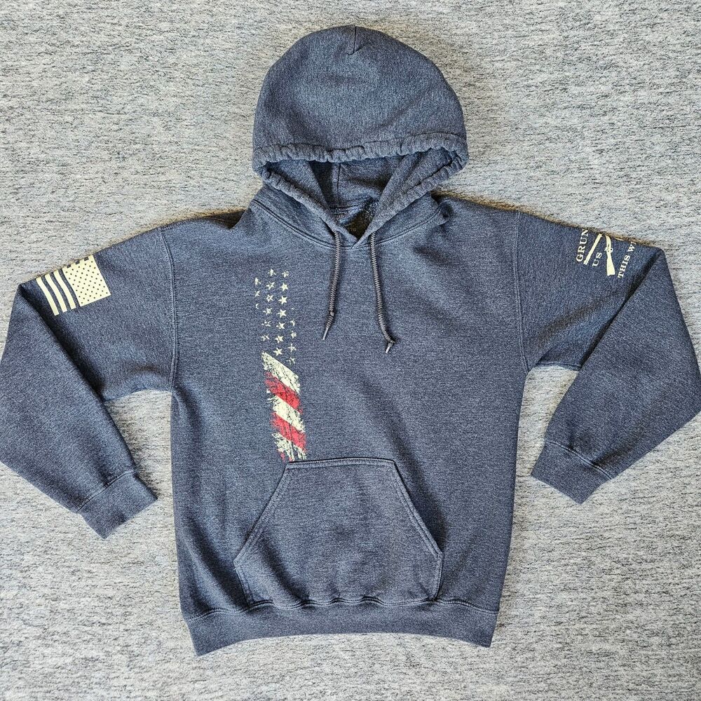 Grunt Style American Flag Hoodie Sweatshirt Men's Small Heather Gray USA Patriot